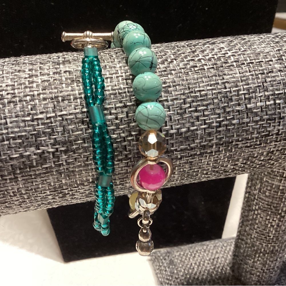 Set of 2 Bracelets in Blues and Greens